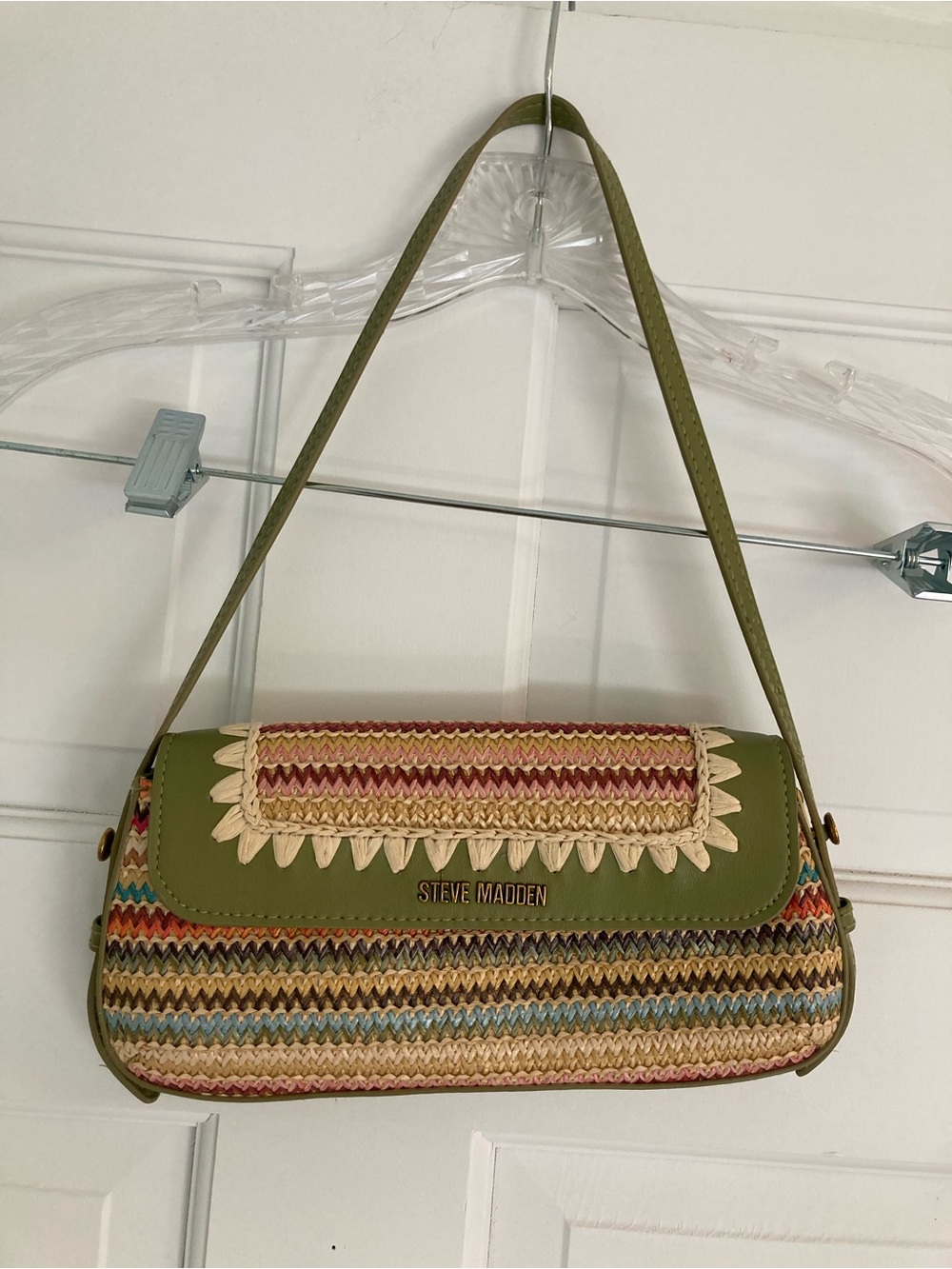 Steve Madden Olive Green Multicolor Woven Shoulder Bag